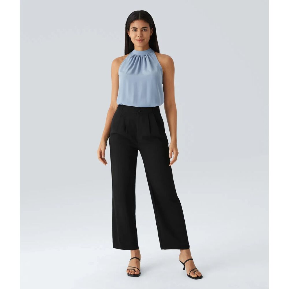 Keyhole Back Halter Sleeveless Curved Hem Work Blouse Skyride ***XL*** - Picture 3 of 6